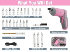 Pink Cordless Screwdriver Set 3.6V Electric Rechargeable with 24Pcs Bit