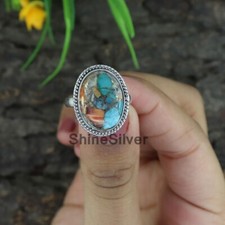 Oyster Turquoise Sterling Silver Boho Statement Handmade Designer Women Ring