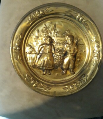 Vintage Hammered Copper Tin 3-D Plate Holland Couple Fruit Windmill Scene 10 
