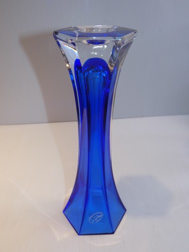 Royal Art Italy Blue Glass Vase with Clear Base, 6-Sided - Picture 5 of 6