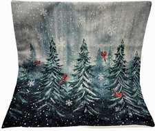 Pine Spruce Winter Trees Cardinals Christmas Throw Pillow Cover Home Decor 18  