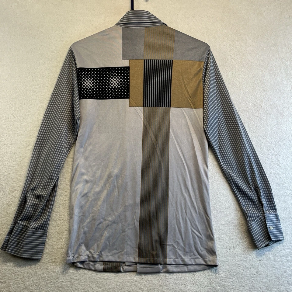 VTG Sears Kings Road Shirt Men Small Gray Geometric Disco 70's Retro Long Sleeve - Image 3 of 4