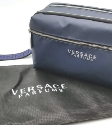 Versace Parfums Dark Blue Dopp Kit Toiletry Bag With Dust Bag | eBay