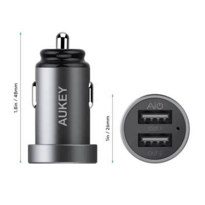 NEW AUKEY Dual USB-A Metal Car Charger - 24W