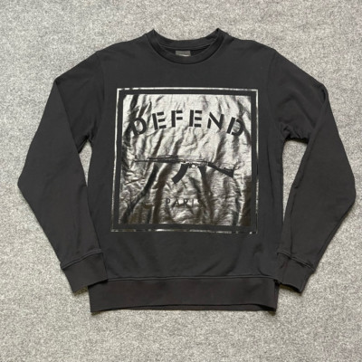 Defend Paris Mens Fleece Sweatshirt Black Crew Neck Long Sleeve Streetwear M