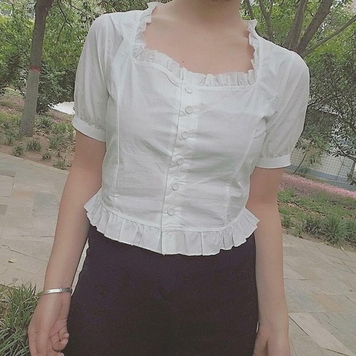 Womens Lolita Sweet Cotton Blouse Puff 