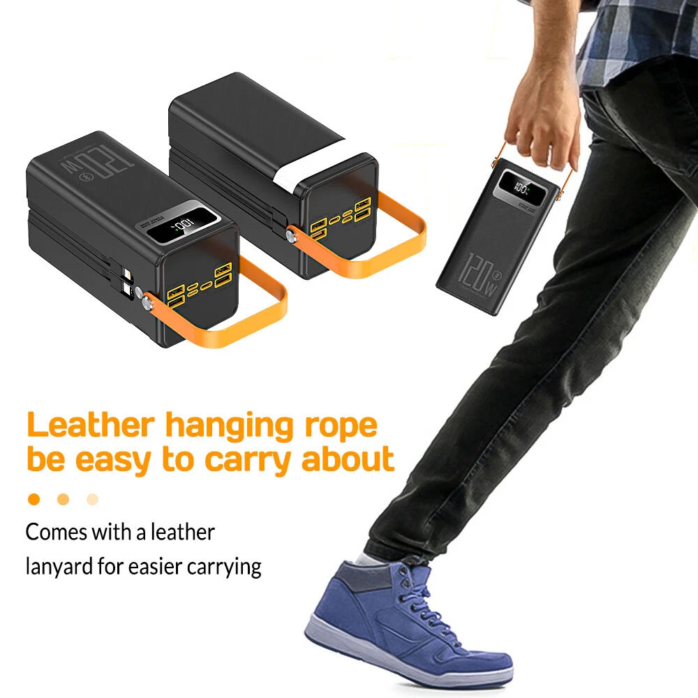 60,000mAh 120W Power Bank with USB-C, LCD Display, Built-in Cable & Light