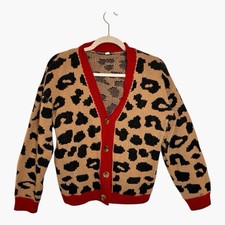 Leopard Print Cardigan Retro Statement Indie Prep Button Front Size Large