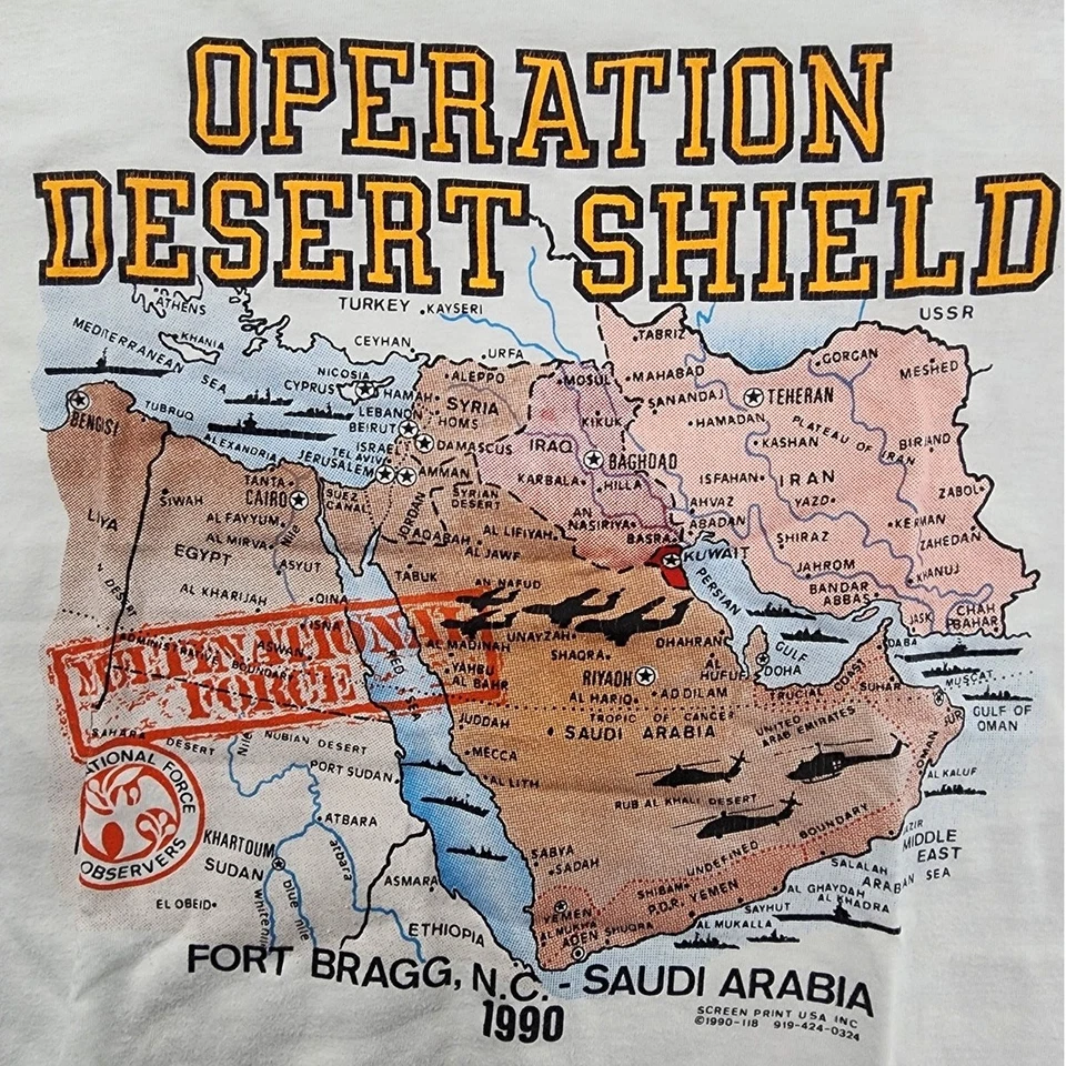 Camiseta de Colección Años 90 JVTs Top Mujer M Blanca Operación Escudo Desierto Gráfico Militar Foto 3 de 4