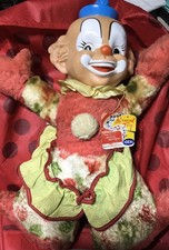 IDEAL Rubber 2 Face Clown Doll Vintage Made in USA Musical Plush Toy
