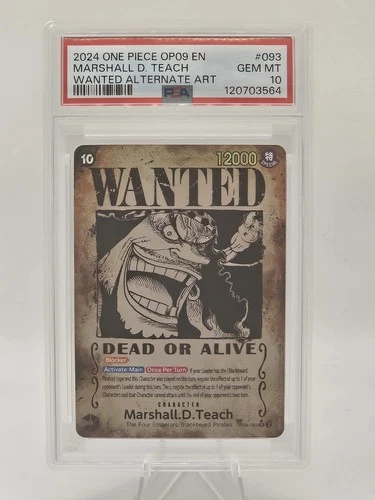 2024 One Piece OP09 #093 Marshall D Teach Wanted Alt Art GEM MT PSA 10!
