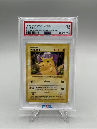Pokemon TCG Base Set Pikachu Red Cheeks Shadowless PSA 1 #58/102