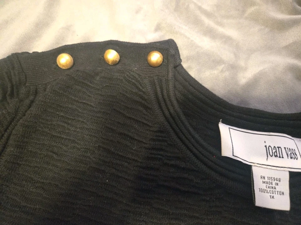 Joan Vass, Vestido midi tejido negro 100 % algodón para mujer 1x  Foto 4 de 4