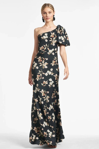 NWT $795 Sachin & Babi Aubrey One Shoulder Floral Gown in Black Venetia Petal 8
