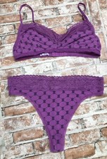 SAVAGE X FENTY Cotton Essential 2 Pc Set String Thong Panty and Bra Med Purple