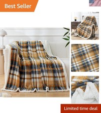 Sumptuous Queen Plaid Sherpa Blanket, 80  x90  - Warm Fleece for Couch  Travel