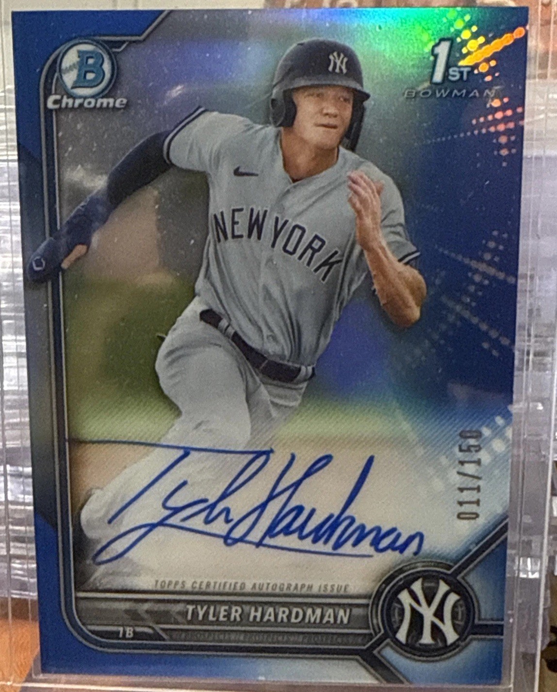 Tyler Hardman 2022 1st Bowman - Chrome Prospect Auto New York Yankees #/150 Blue