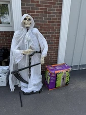 Home Accents 6ft LED Grim Reaper Scythe Halloween Animatronic Motion Active READ