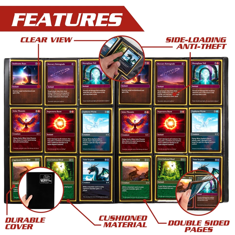 Encadernador de cartas colecionáveis de 9 bolsos - Álbum branco fosco com bolsos laterais de carregamento, antiT... - Imagem 4 de 4