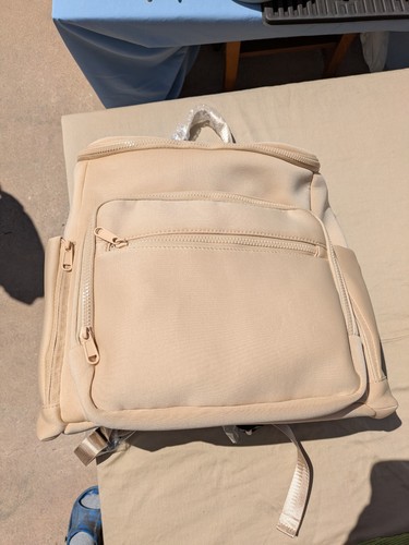 Neoprene Lightweight Beige Baby Diaper Backpack Insulated Bottle Pocket Padded