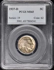 1937-D 5C Buffalo Nickel PCGS MS65