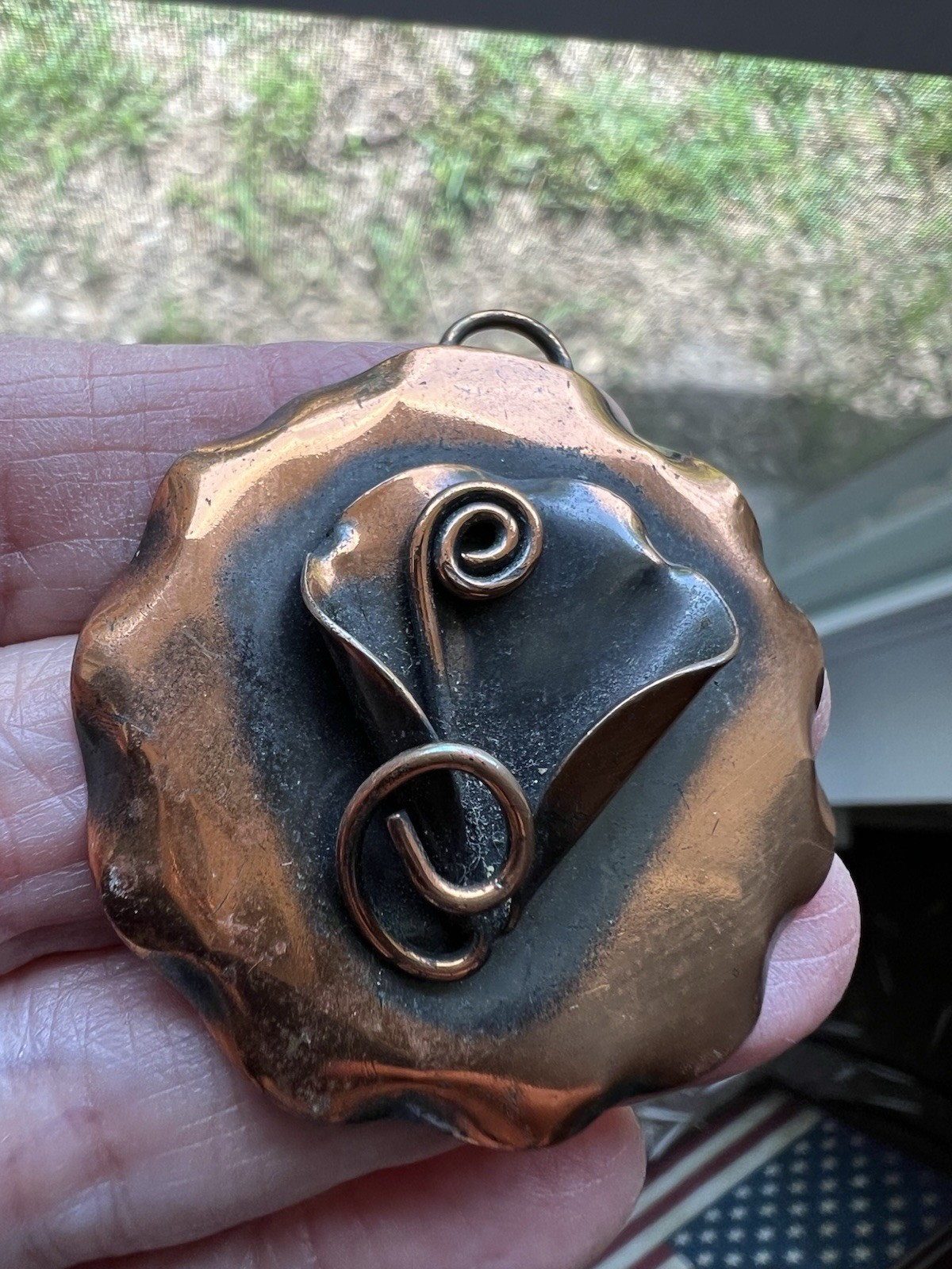 Solid Copper Signed Marshall Hand Made Pendant Vi… - image 2