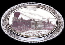 MI24163 NOS VINTAGE OLD LOCOMOTIVE TRAIN ENGINE ARTWORK BUCKLE