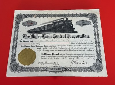 1929 Miller Train Control Co Stock Staunton Virginia Railroad Safety/Signaling