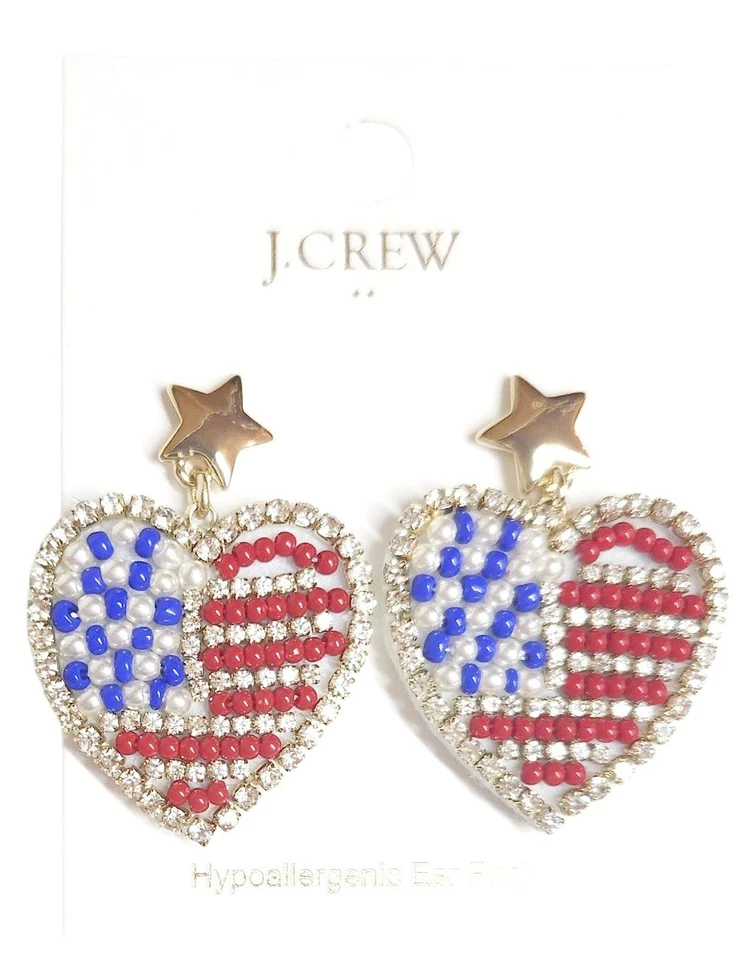 J.Crew заводской сердце заявление флаг серьги красный синий мульти кубический цирконий новый с Ярлыками - Изображение 3 из 4