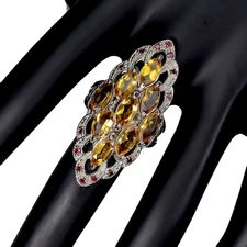 925 Sterling Silver Ring Marquise Citrine Rhodolite Natural Gemstone Jewelry Siz