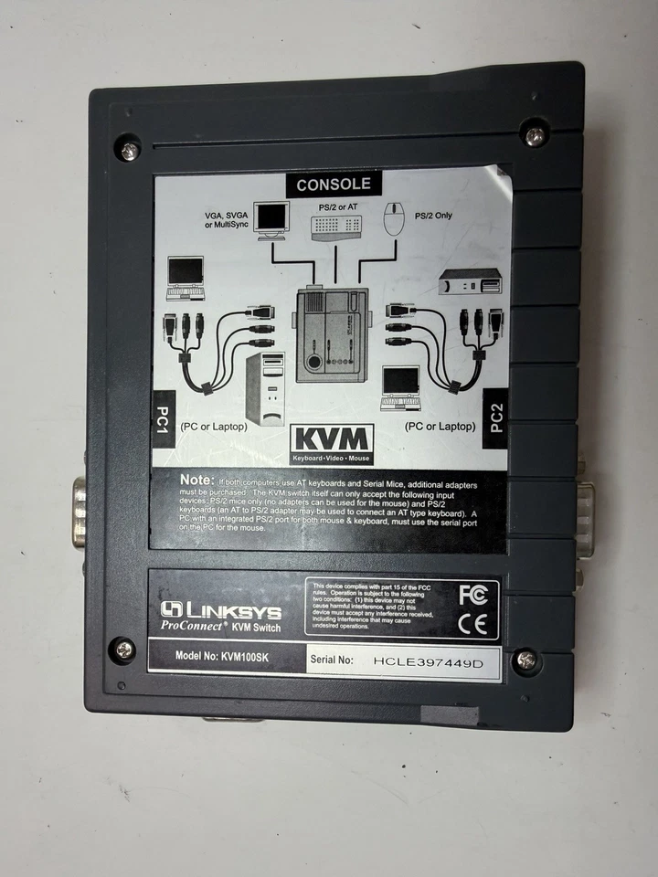 Vintage Linksys ProConnect KVM Switch KVM100SK – 2-Port – No Power Adapter - Image 2 of 4