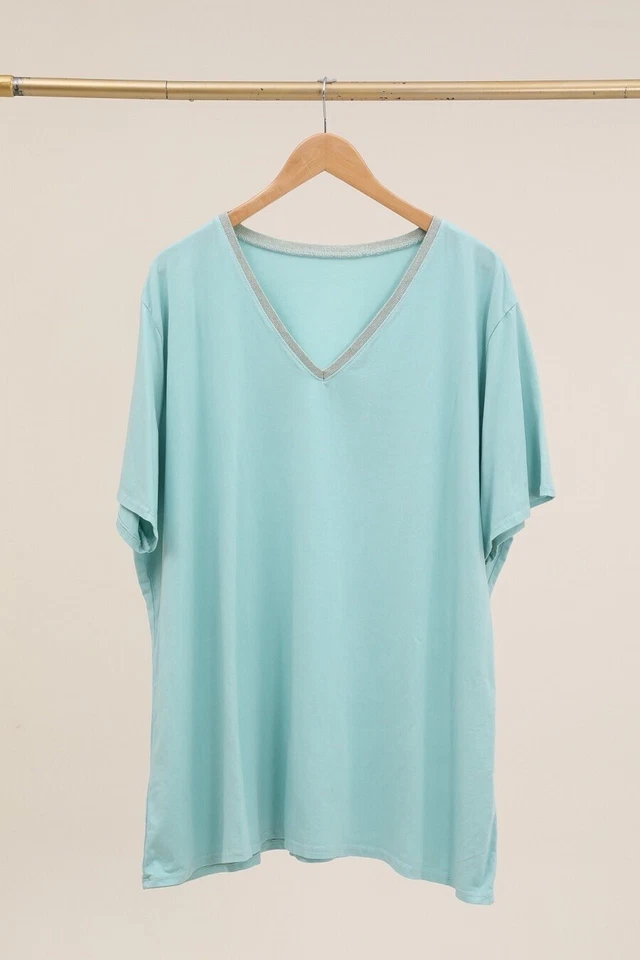 italy T-Shirt ca 48 50 52 54 mint meergrün Laura Paris NEU Glitzer Stretch - Bild 1 von 1