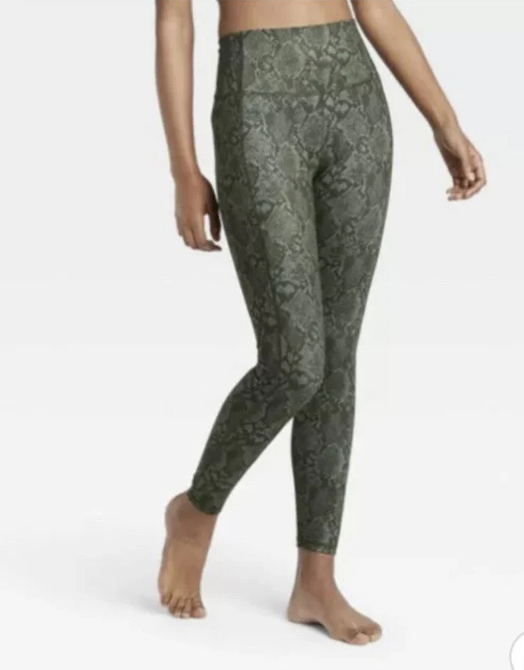 All In Motion Contour Power Waist High Rise 7 8 Leggings Olive Snake XXL NWT