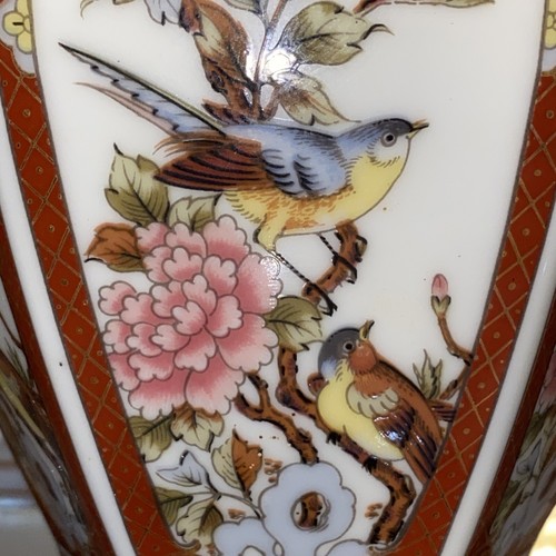 Barattolo di zenzero esagonale giardino orientale 8" fiori e uccellini alti - Foto 4 di 12