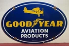 VINTAGE 1939 DATED GOODYEAR AVIATION PRODUCTS DEALER 16.5” PORCELAIN SIGN