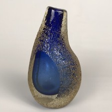 Vtg MCM Murano Glass Vase Textured Cobalt Blue Alessandro Mandruzzato Summerso