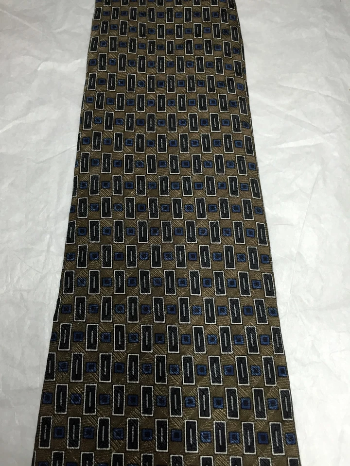 CORBATA HOMBRE HOY MARRÓN CON CUADRADOS AZULES 59 X 4 Foto 3 de 4