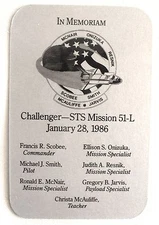 RARE 1986 MEMORIAL MEMORIAM CARD SPACE SHUTTLE CHALLENGER STS MISSION 51 L 