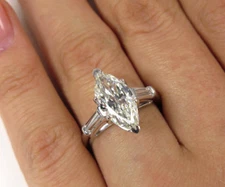 4Ct Marquise Simulated Diamond Trilogy Ring White Gold Plated Baguette Accent