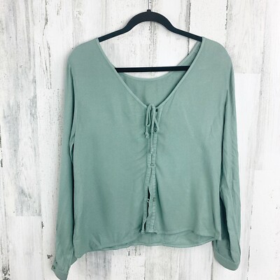 Cloth & Stone Oversized Lagenlook V Neck Button up Blouse With tassel Detail