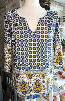 CACHE CACHE * Tunika Bluse 3/4 Arm * CREMEWEIß BUNT * Gr. 36 / 38