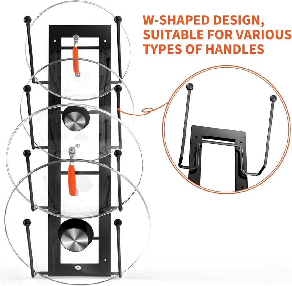 SOPORTE TAPA 2XPAN Estante de Almacenamiento Montaje en Pared Cubierta Olla Organizador Accesorios de Cocina Foto 4 de 4