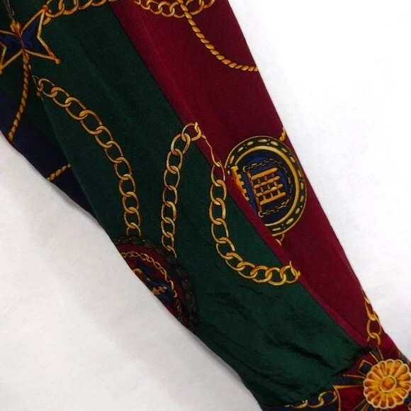 Camisa De Colección Talbots 100% Seda Cadena Dorada Para Mujer 4P Rojo Azul Boho Retro Años 90 Foto 4 de 4