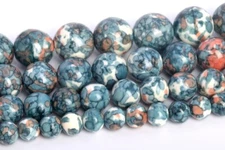 Ink Blue & Orange Rain Flower Jade Beads Round Loose Beads 4/6/8/10/12MM