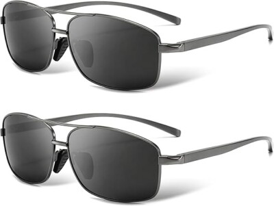 2PCS Gray Lens Gunmetal Frame Ultra light Rectangular Polarized Sunglasses UV400