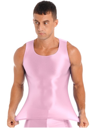 Mens Glossy Smooth Tank Top Stretchy Sleeveless Vest Yoga Gym Fitness Crop Shirt - Picture 51 of 108
