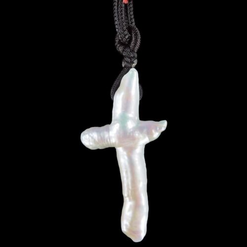 Biwa Stick Freshwater Pearls Cross Bead Necklace HE900158 - Foto 1 di 4