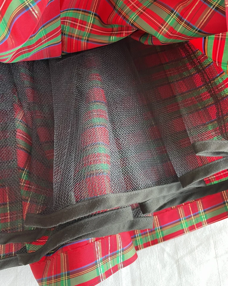 Vestido de fiesta Bonnie Jean para niñas talla 6 negro de terciopelo y rojo a cuadros con rosas Foto 4 de 4