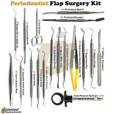 Periodontal Instruments Set Gingival Flap Gum Surgery Knives Chisel Periosteal 