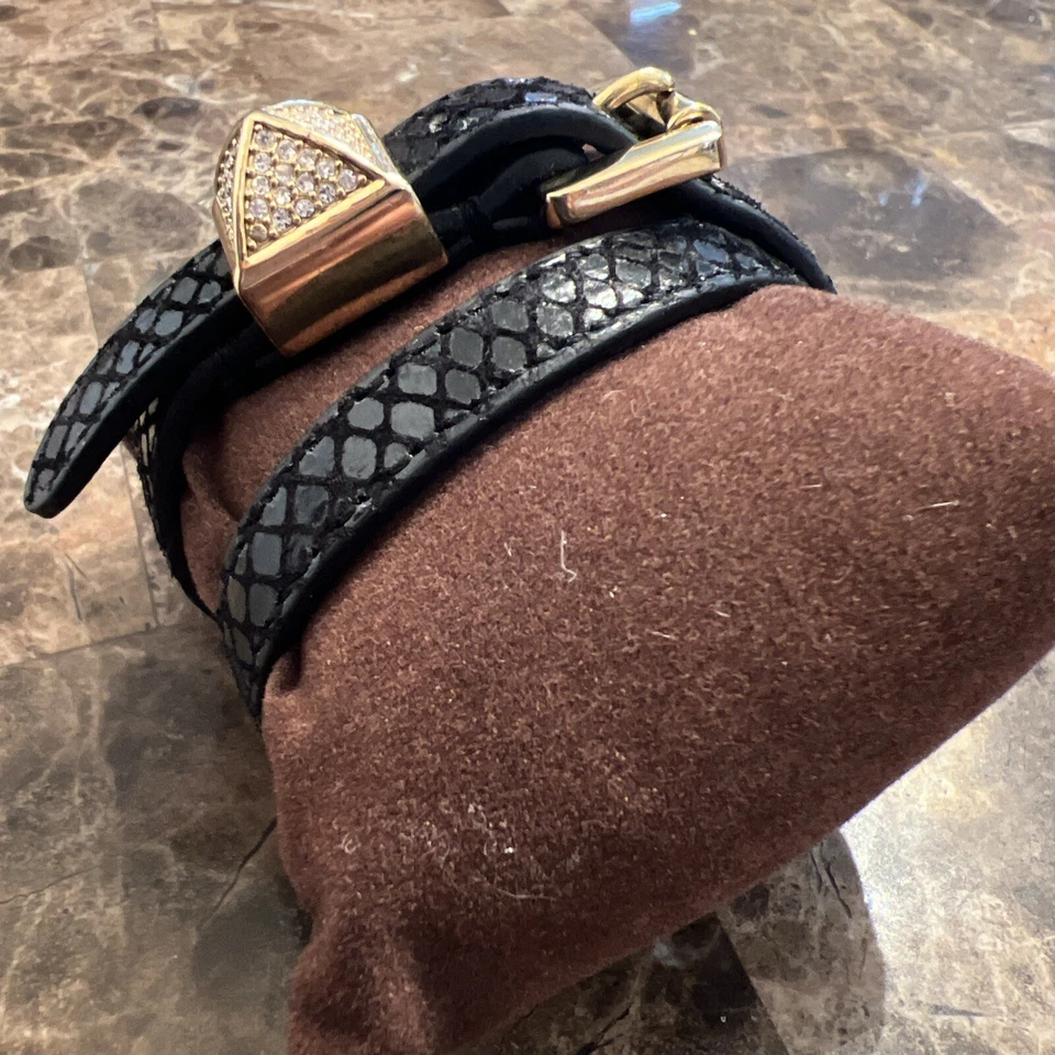 Michael Kors Black Leather Double Wrap Bracelet with Gold Rhinestone Stud Accent - Image 2 of 4